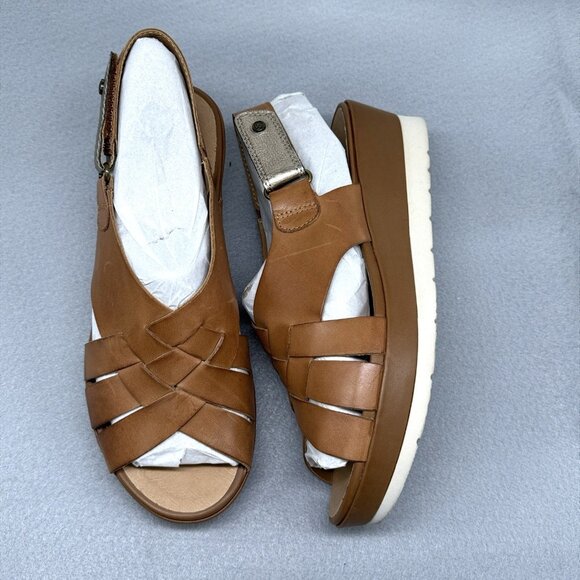 Womens Earth Origins Sandals Sand Brown Soft Leather Sunflower Woven Panel Sz 9 - Picture 3 of 15